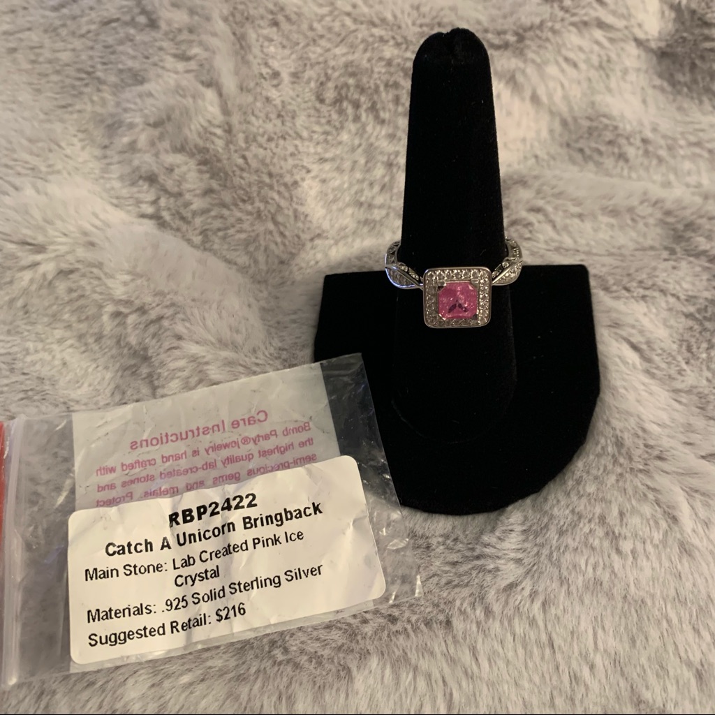 Unicorn Pink Ice Crystal On Sterling Silver Ring! Size 10
